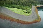  Aerial photograph.An Elrington Island Beach showing different flora zones in both the intertidal zone and on land. 