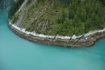  Aerial photograph. Multi-colored shoreline in Tracy Arm showing erosion pattern following the joint pattern in the rocks. 