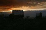 October sunset on wagon encampment at National Historic Oregon Trail Interpretive Center.