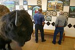 Visitors can relax and view contributor's tiles in the National Historic Oregon Trail Interpretive Center.