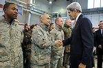 Secretary Kerry Greets a U.S. Air Force Member in Poland