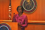Acting Chairwoman Mignon Clyburn giving statement to FCC staff