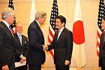 Secretary Kerry Shakes Hands With Japanese Prime Minister Abe