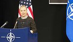 Secretary Clinton Addresses Reporters at NATO Headquarters