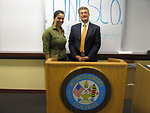 Ambassador Killion Speaks With Montgomery Community College Student Juliana De Moraes-Pinheiro of Brazil