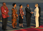 Secretary Clinton Is Greeted By Tanzanian Foreign Foreign Minister Membe