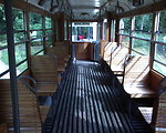 Inside view of the Konstal 5ND tram (#644) on the '0' line in Łódź, Poland.