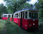 The '0' line tram (#337) in Łódź, Poland, standing at the Zdrowie stop.