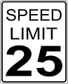 CA speed limit 25 roadsign