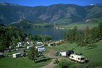 Scenic view of Log Gulch Campground, Holter Lake, and Mountains in the background