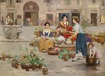 Deutsch:  Blumenmarkt, signiert C. Vianello, Italien um 1900, Öl auf Leinwand, 63 x 83 cm