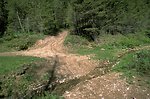 Damaged roads crossing a stream in the Judith Mountains