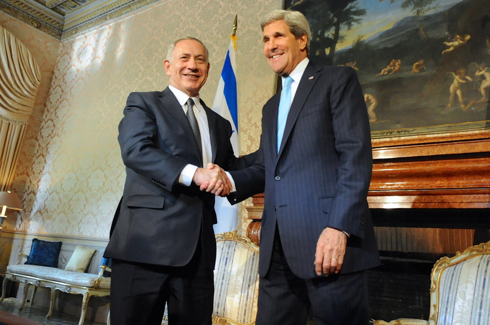 Secretary Kerry Shakes Hands With Israeli Prime Minister Netanyahu