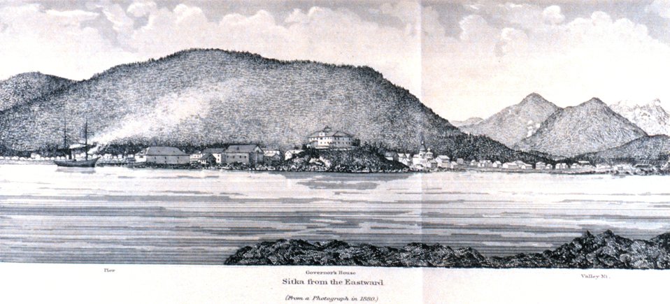  Sitka from the eastward.  In: Pacific Coast Pilot Alaska Part I 1883.  P. 136.  Library call number VK943 .N3 1883. 