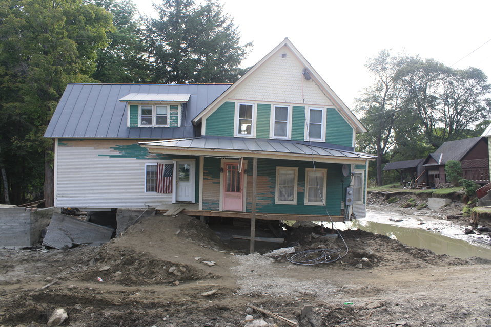 Hurricane Irene damage to road, homes in Bethel, VT