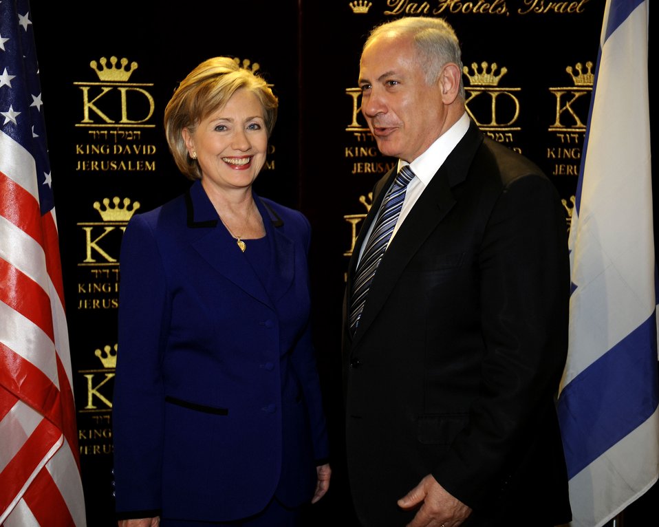 Secretary Clinton before her meeting With Israeli Prime Minister-Designate