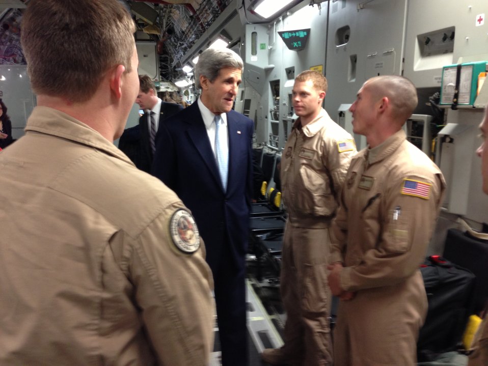 Secretary Kerry Greets His Flight Crew