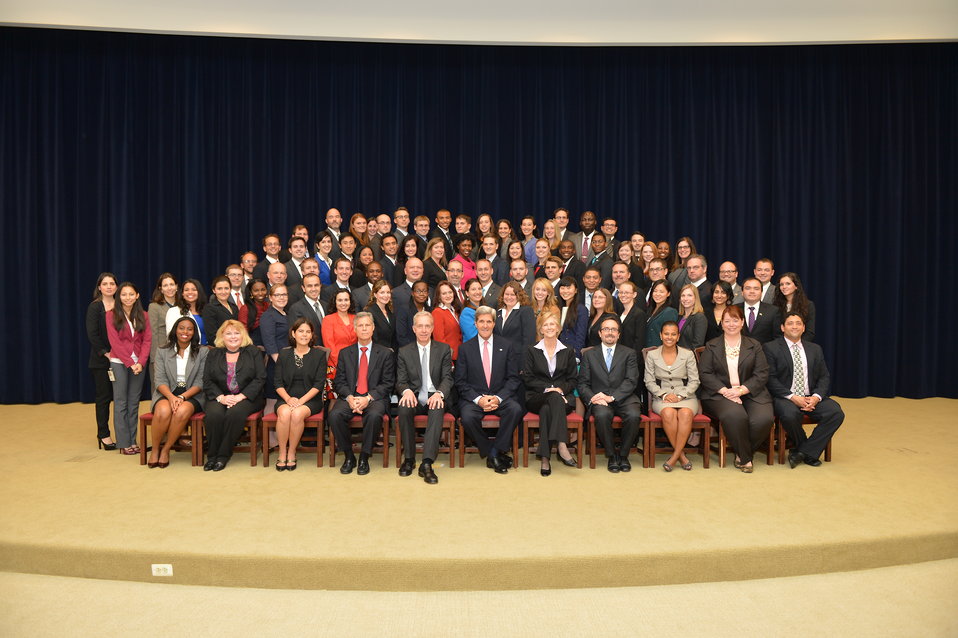 Secretary Kerry Poses for a Photo With the 174th Foreign Service Generalist Orientation Class