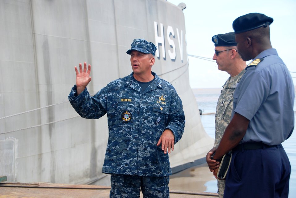 Guyana Coast Guard Lt. Col. Beaton Greets the HSV Swift