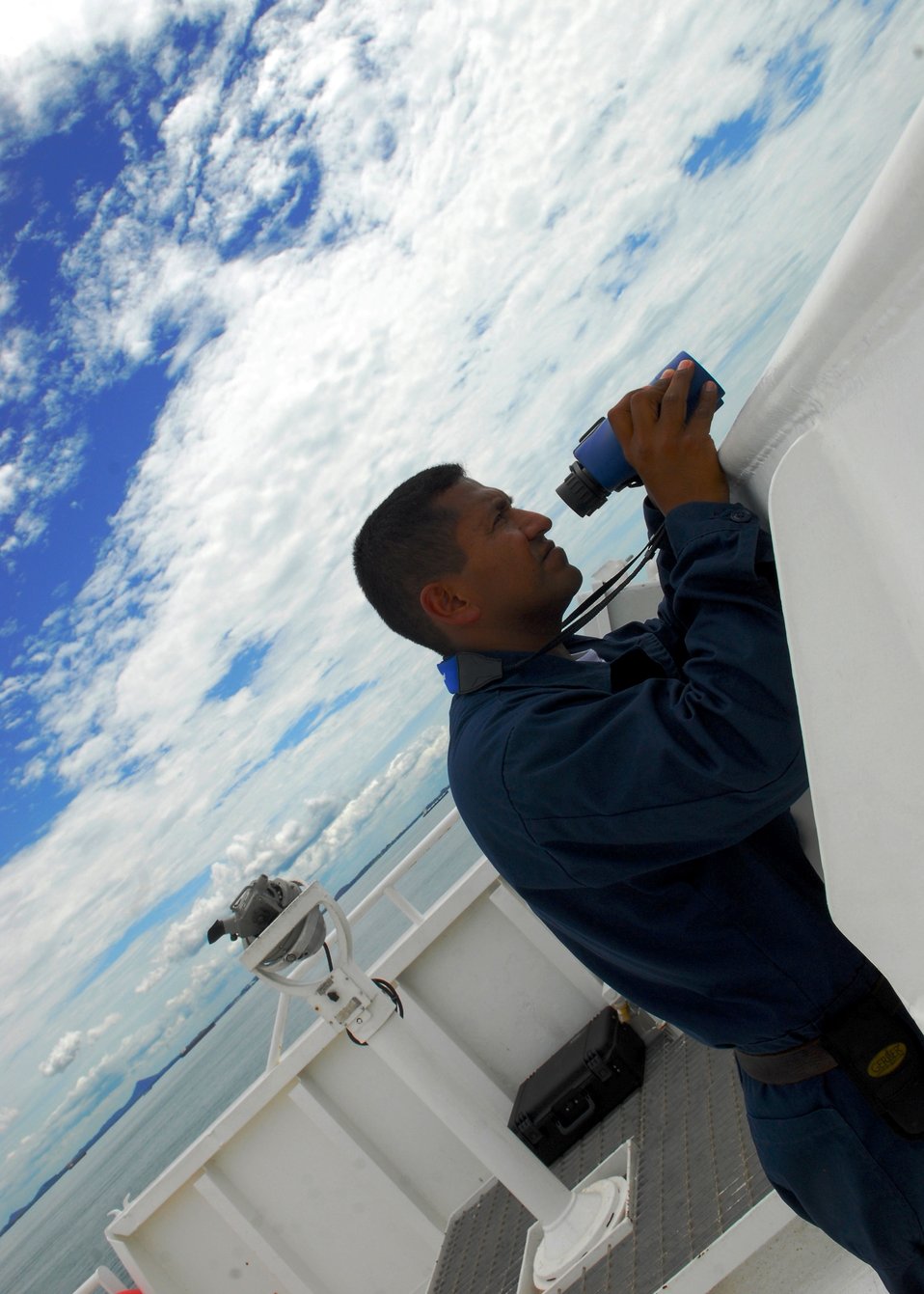 Ordinary Seaman Catalan Looks Through Binoculars