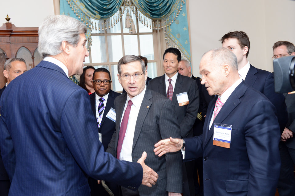 Secretary Kerry Shakes Hands With NYPD's Police Commissioner Kelly