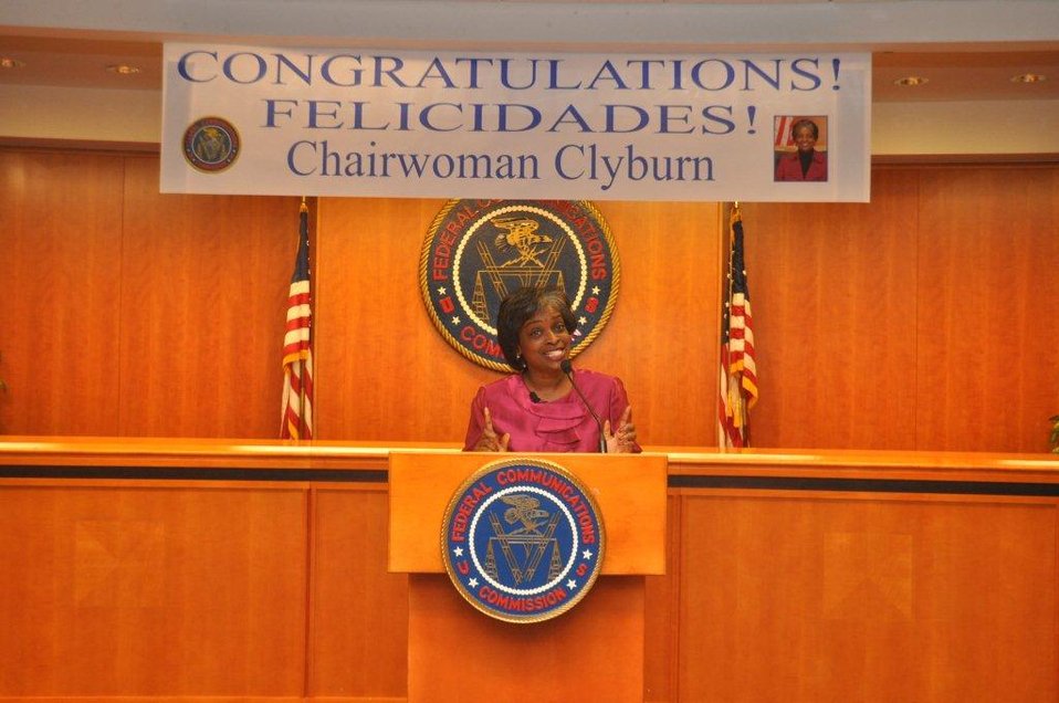 Acting Chairwoman Mignon Clyburn giving statement to FCC staff