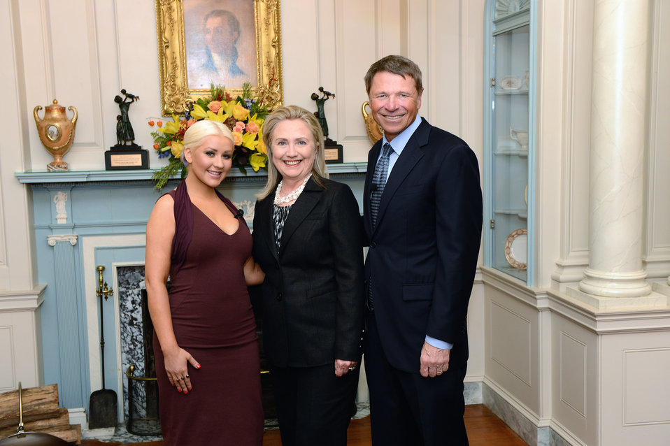 Secretary Clinton With David Novak and Christina Aguilera