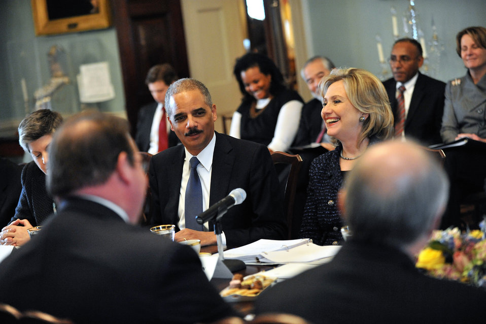 Attorney General and Secretary Clinton Share a Laugh