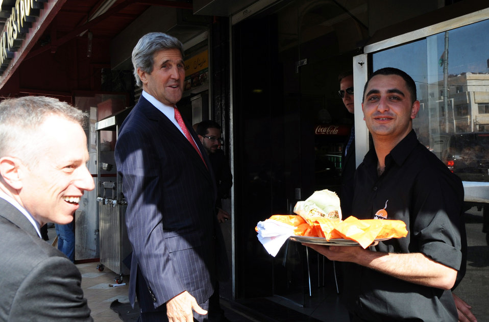 Secretary Kerry Visits a Shawarma Shop in Ramallah