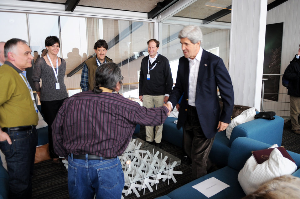 Secretary Kerry Shakes Hands With Alaskan Permanent Participants to the Arctic Council