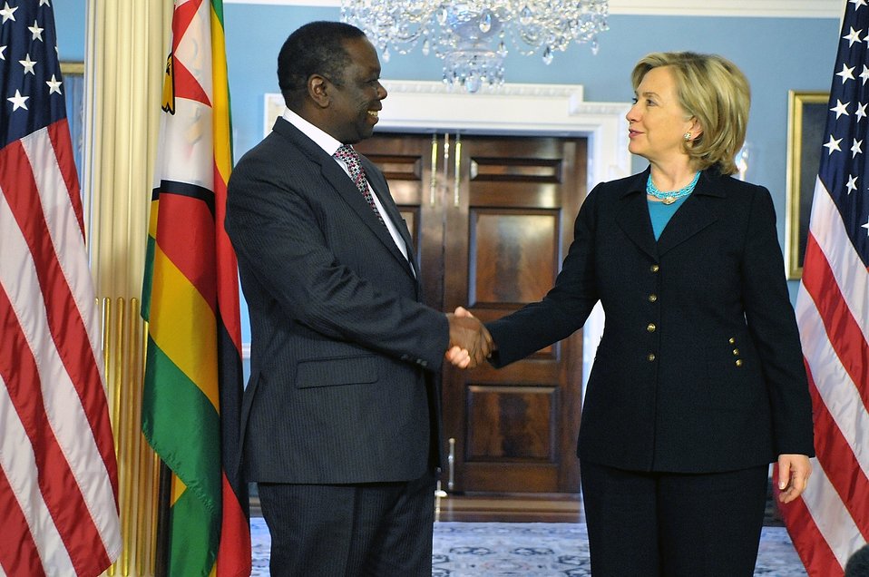 Secretary Clinton Shakes Hands With Zimbabwean Prime Minister Tsvangirai