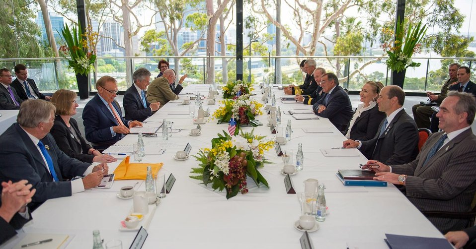 Secretaries Clinton and Panetta Participate in the AUSMIN Working Lunch with Australian Ministers Carr and Smith