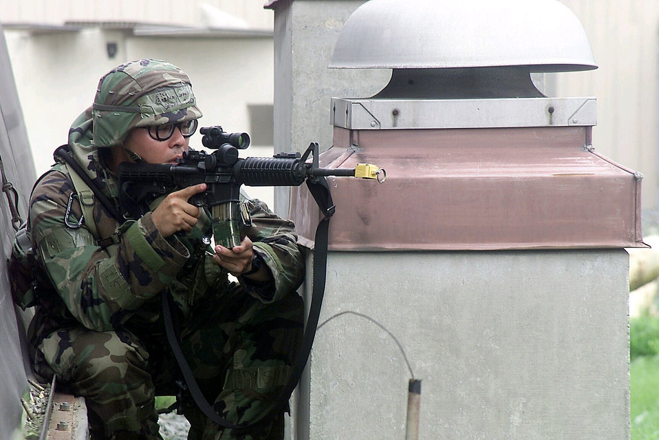 In fighting position