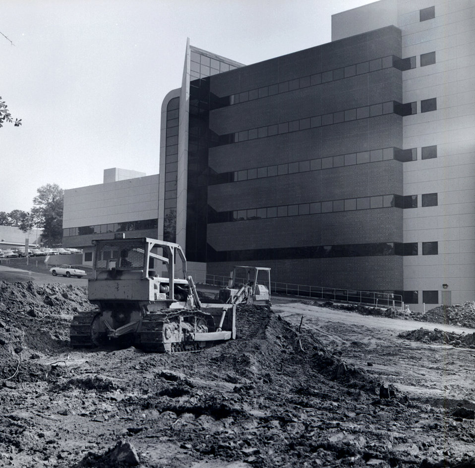 This late 1980s photograph showed the construction, which was taking place outside of what would become the Centers for Disease Control's, B