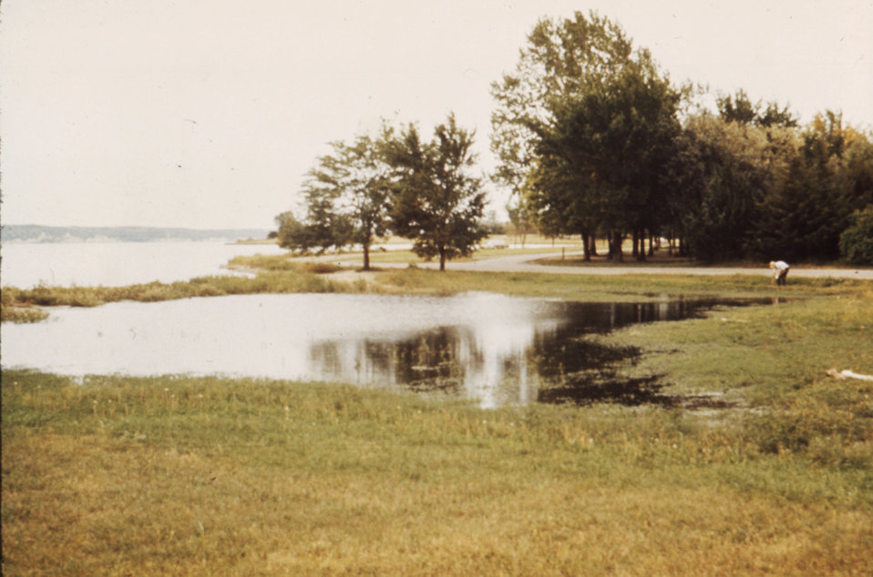 This 1976 photograph shows lake seepage in an area of Lewis and Clark Lake in South Dakota.