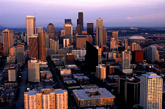 Seattle at sunset, from top of Space Needle.