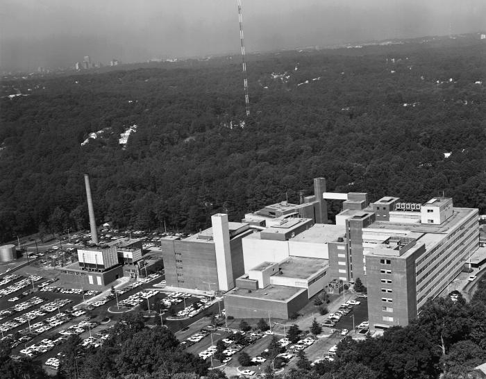 This historic aerial view, looking towards the west, depicts the appearance of the Centers for Disease Control and Prevention's (CDC) geogra