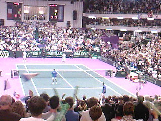 2010 Davis Cup semi-final France vs Argentina. Doubles match�: Clément-Llodra (winners, in blue) vs Schwank-Zeballos