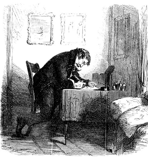 Great Expectations, Joe Gargery is learning to read, by John McLenan (1861). Français :  Les Grandes Espérances, Joe Gargery apprend à lire, par John McLenan (1861).