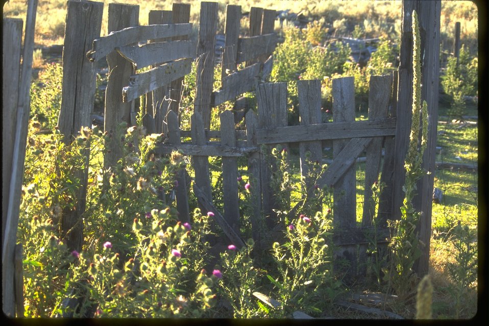 Historic gate and fence at Rock Ranch in Twin Lakes Management Area, Lincoln County, Washington.