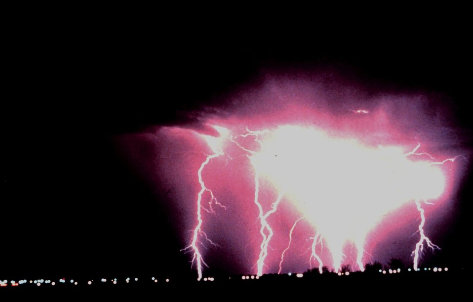  Intense cloud-to-ground lightning Caught using time-lapse photography during a night-time thunderstorm. 